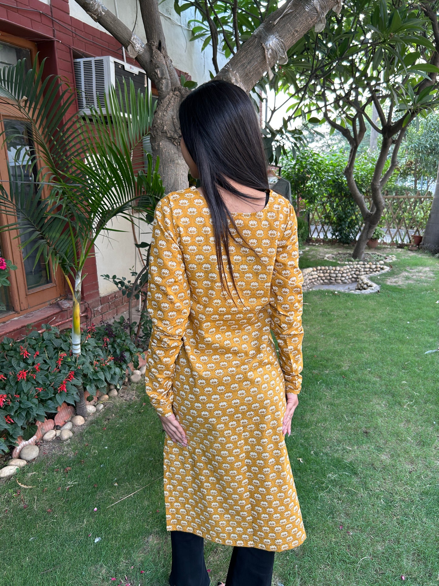 Mustard floral kurta