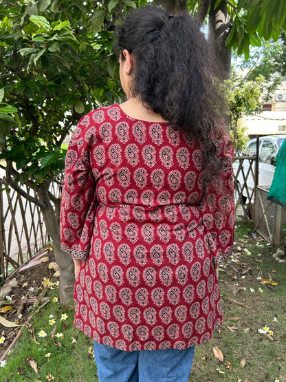 Maroon Paisley Handblock Cotton Kurti