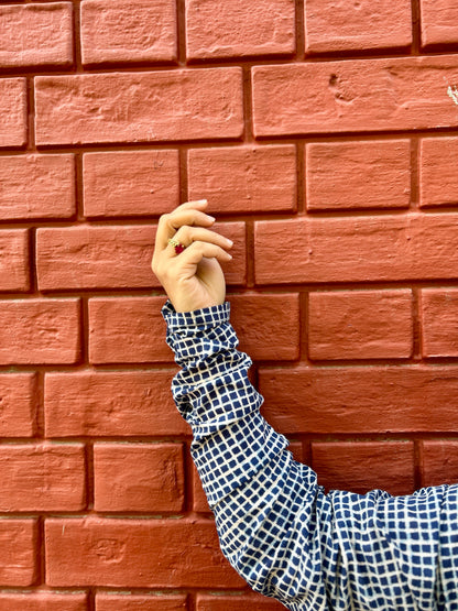 Navy checks A-line kurta with pockets ✨