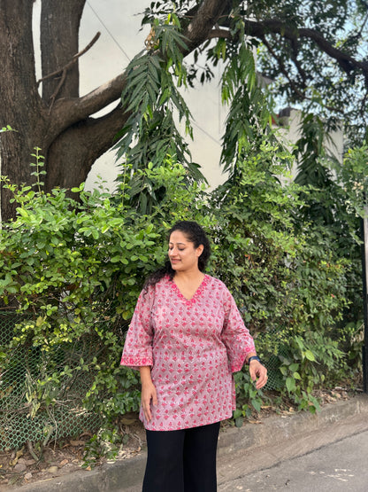 Blush Pink Hand-Block Printed Cotton Kurti