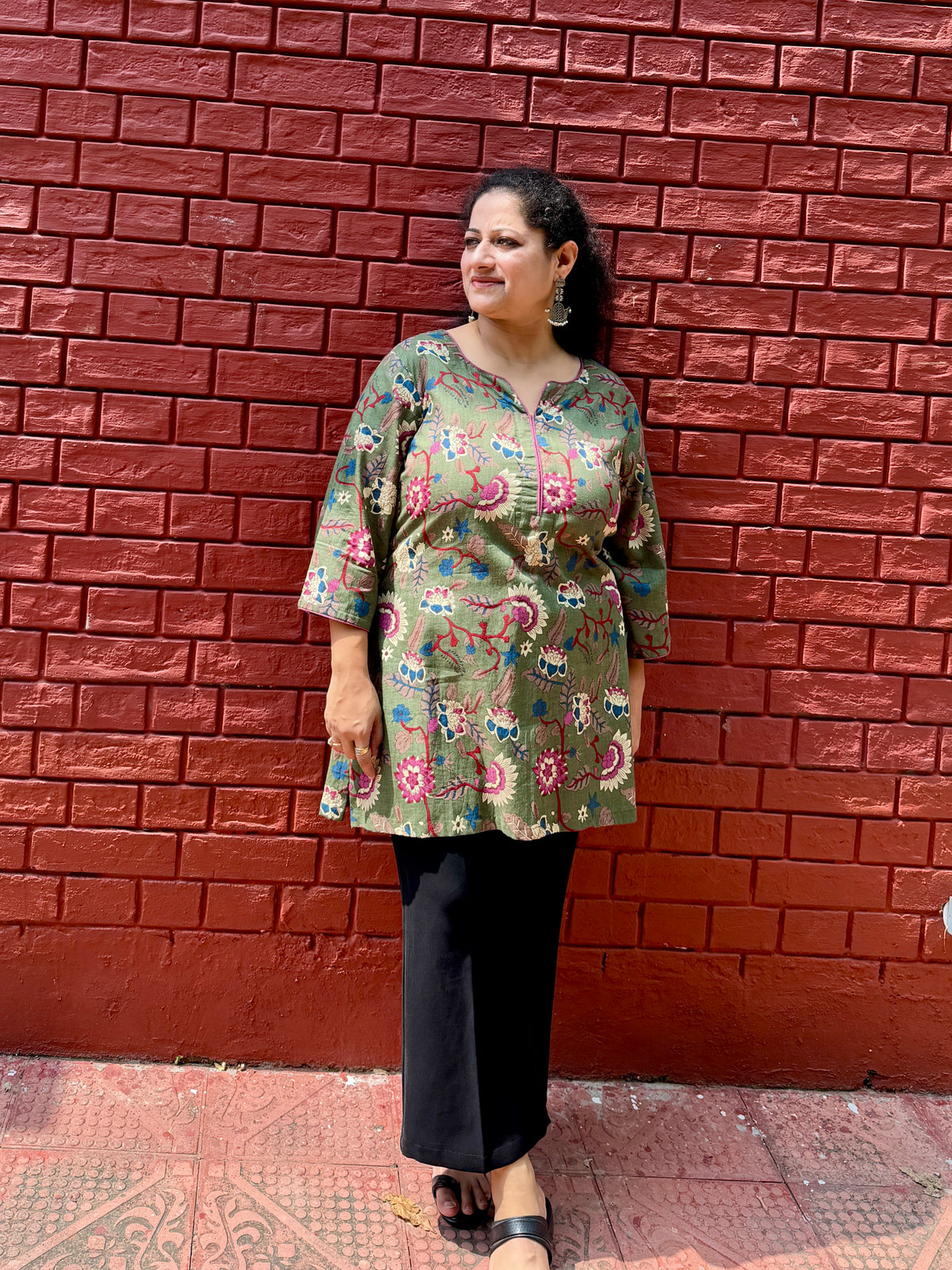Green Floral Kurta