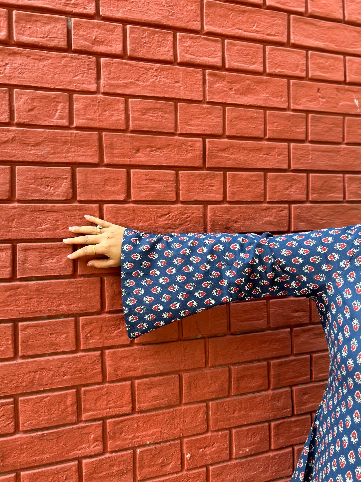 Indigo Ethnic Motif Flared Sleeve Kurti