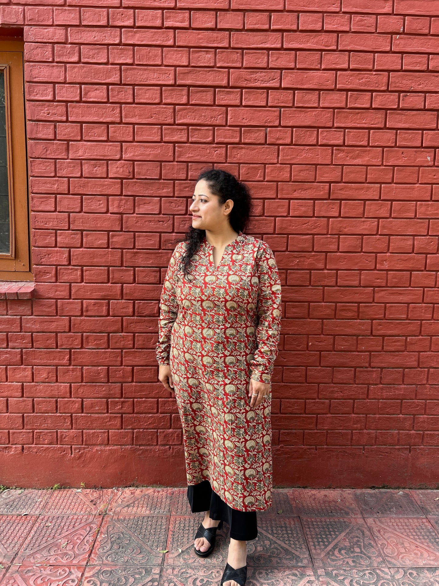 Crimson Floral Straight Kurta