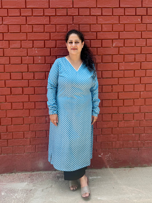 Firozi Phool Cotton Kurta