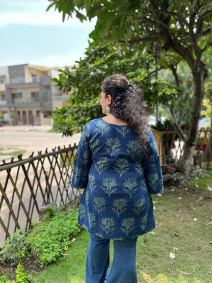 Midnight Bloom Indigo Cotton Kurti