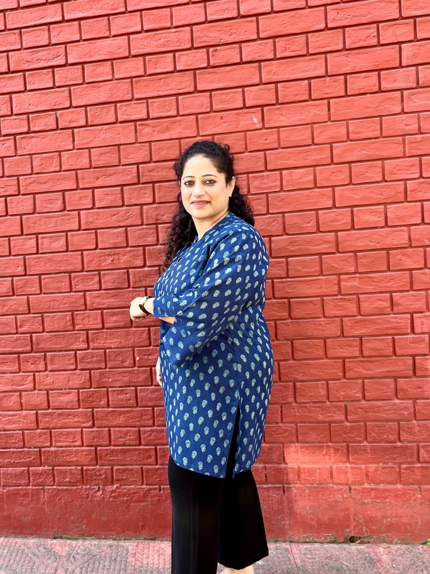 Indigo Blue Handblock Printed Cotton Kurta