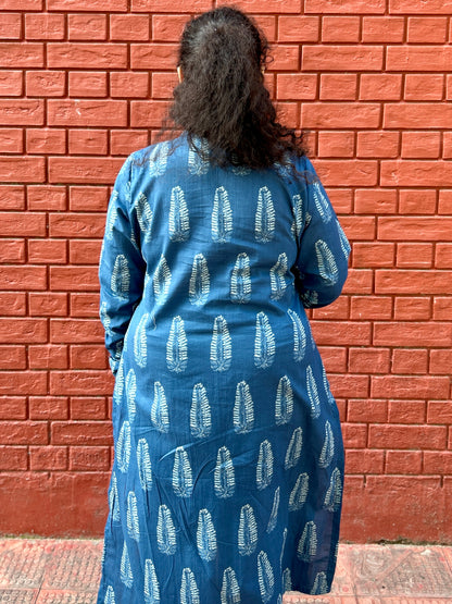 Indigo Leaf Print Straight Kurta