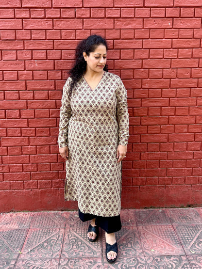 Beige Maroon Paan Kurta