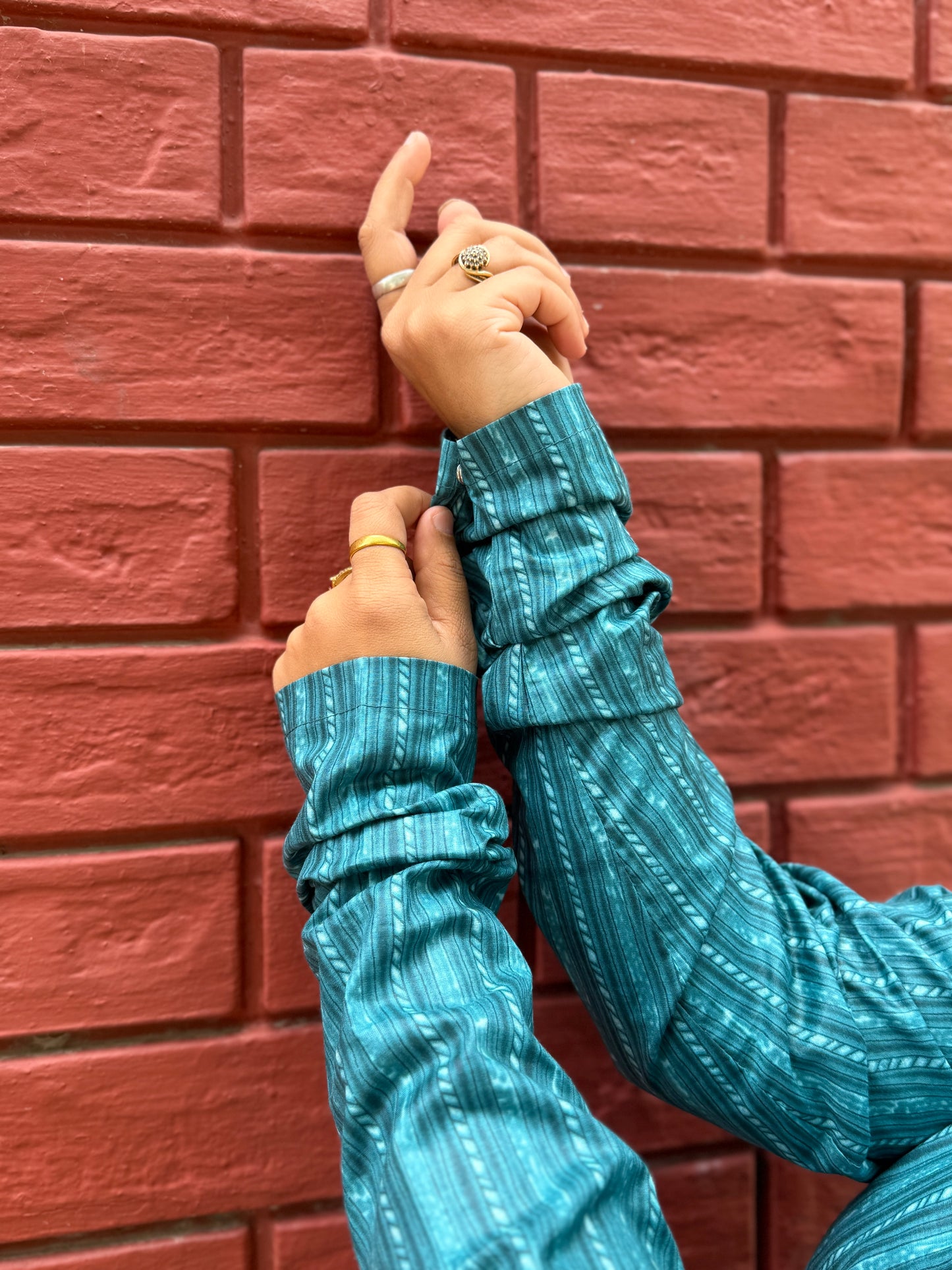 Teal Striped Kurta