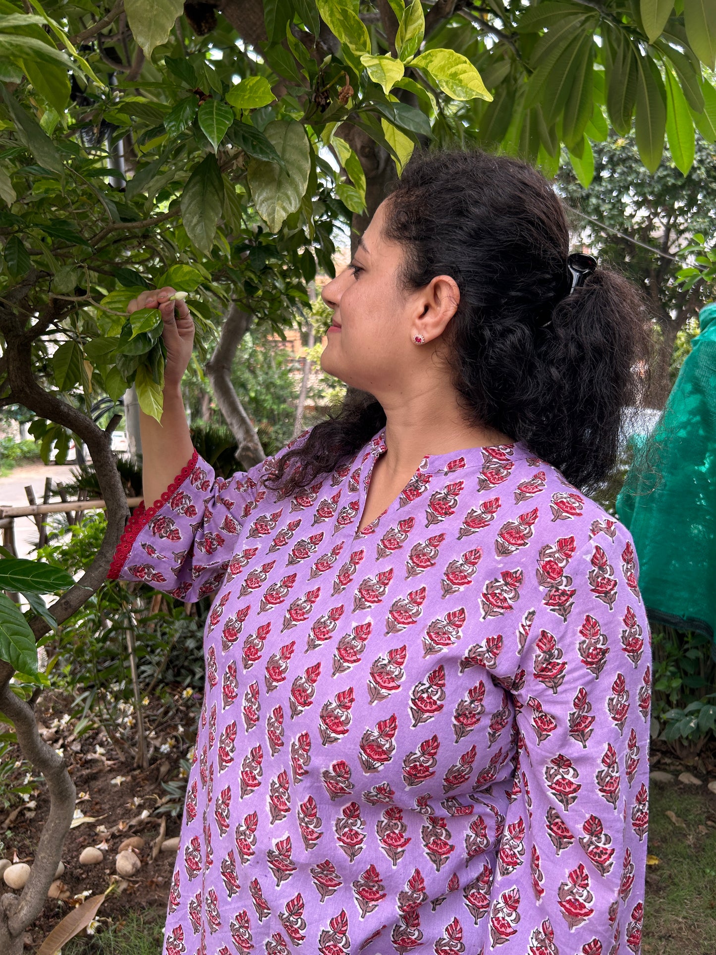 Lavender Blossom Handblock Cotton Kurti