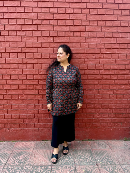 Black Floral Cotton Kurta