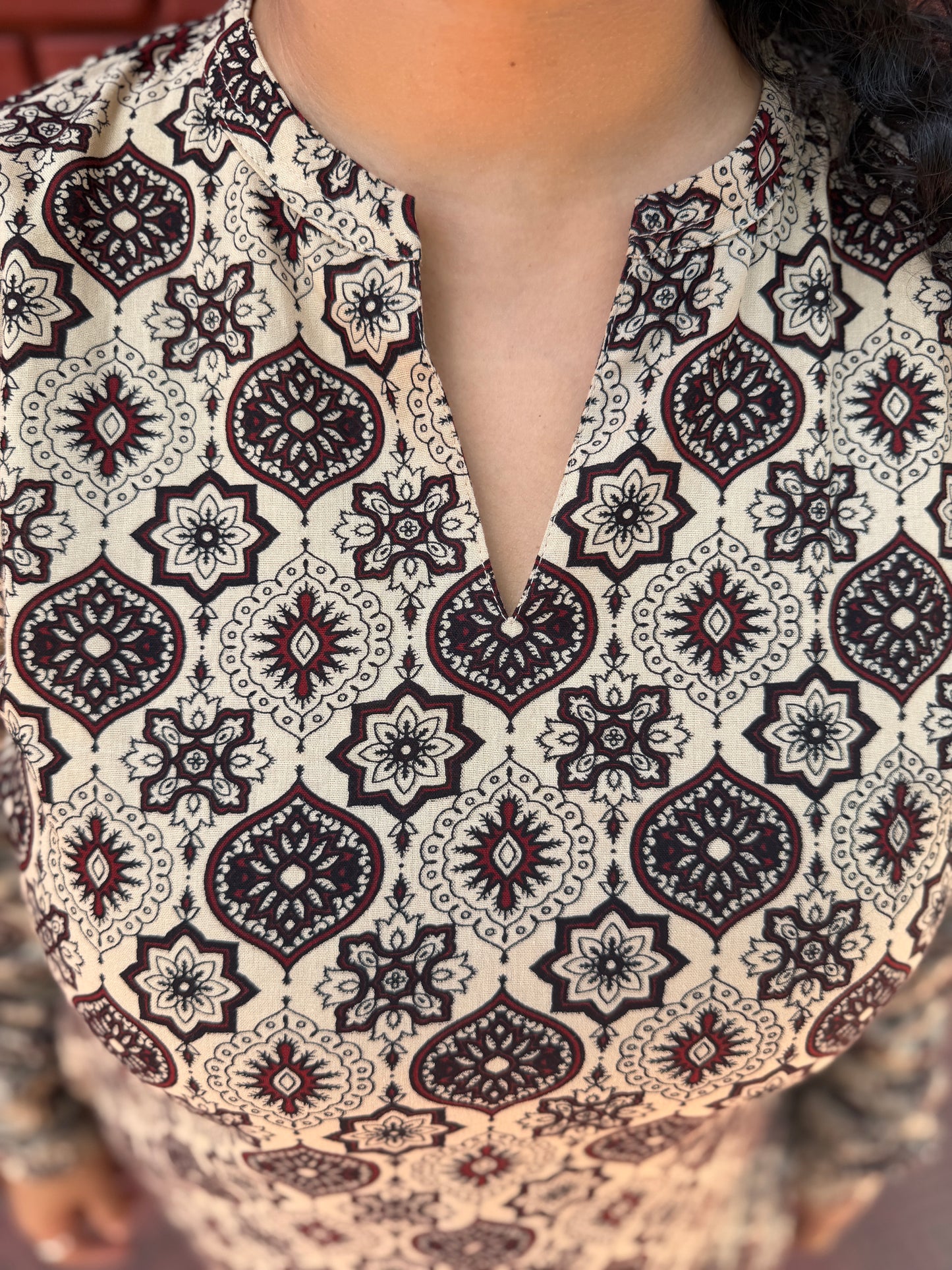 Beige geometric kurta
