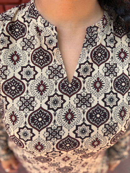 Beige geometric kurta