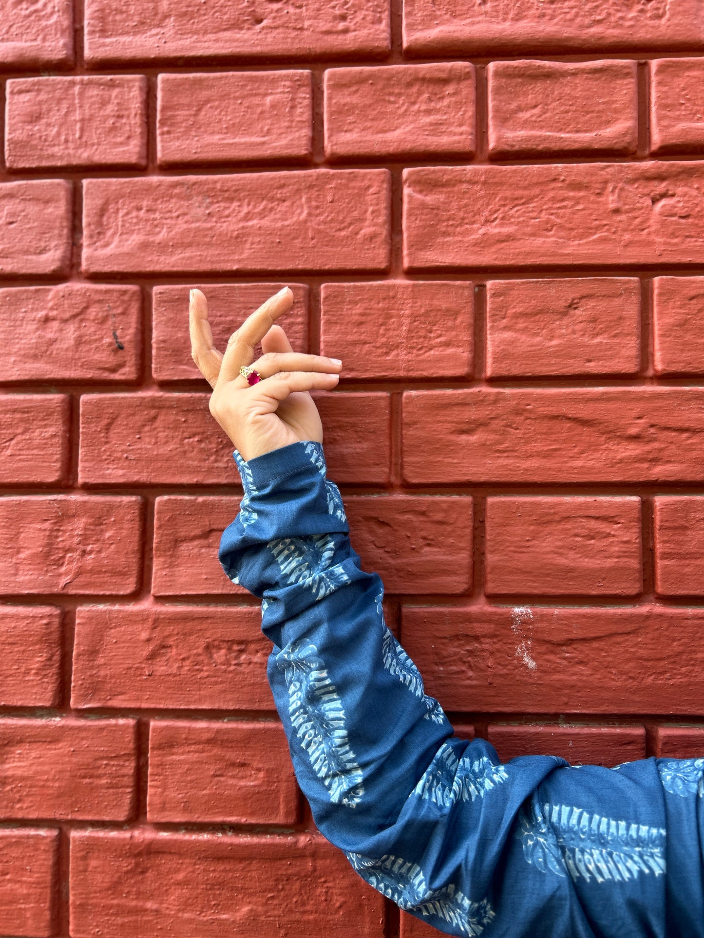 Indigo Leaf Print Straight Kurta