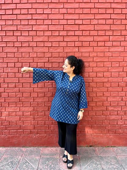 Indigo Blue Handblock Printed Cotton Kurta