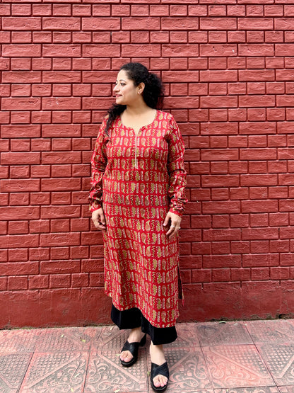 Red Paisley Ajrakh Kurta