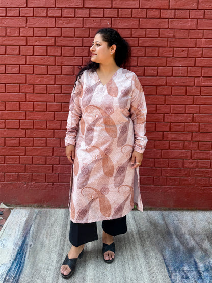 Beige motif kurta