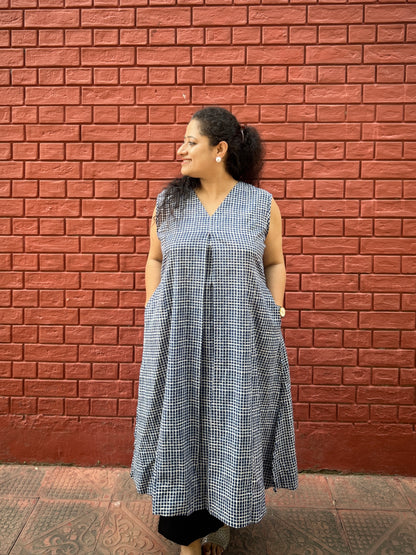 Navy checks A-line kurta with pockets ✨