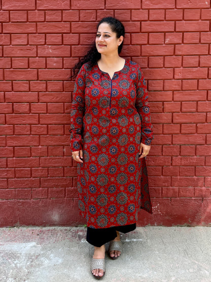 Surkh Red Cotton Kurta