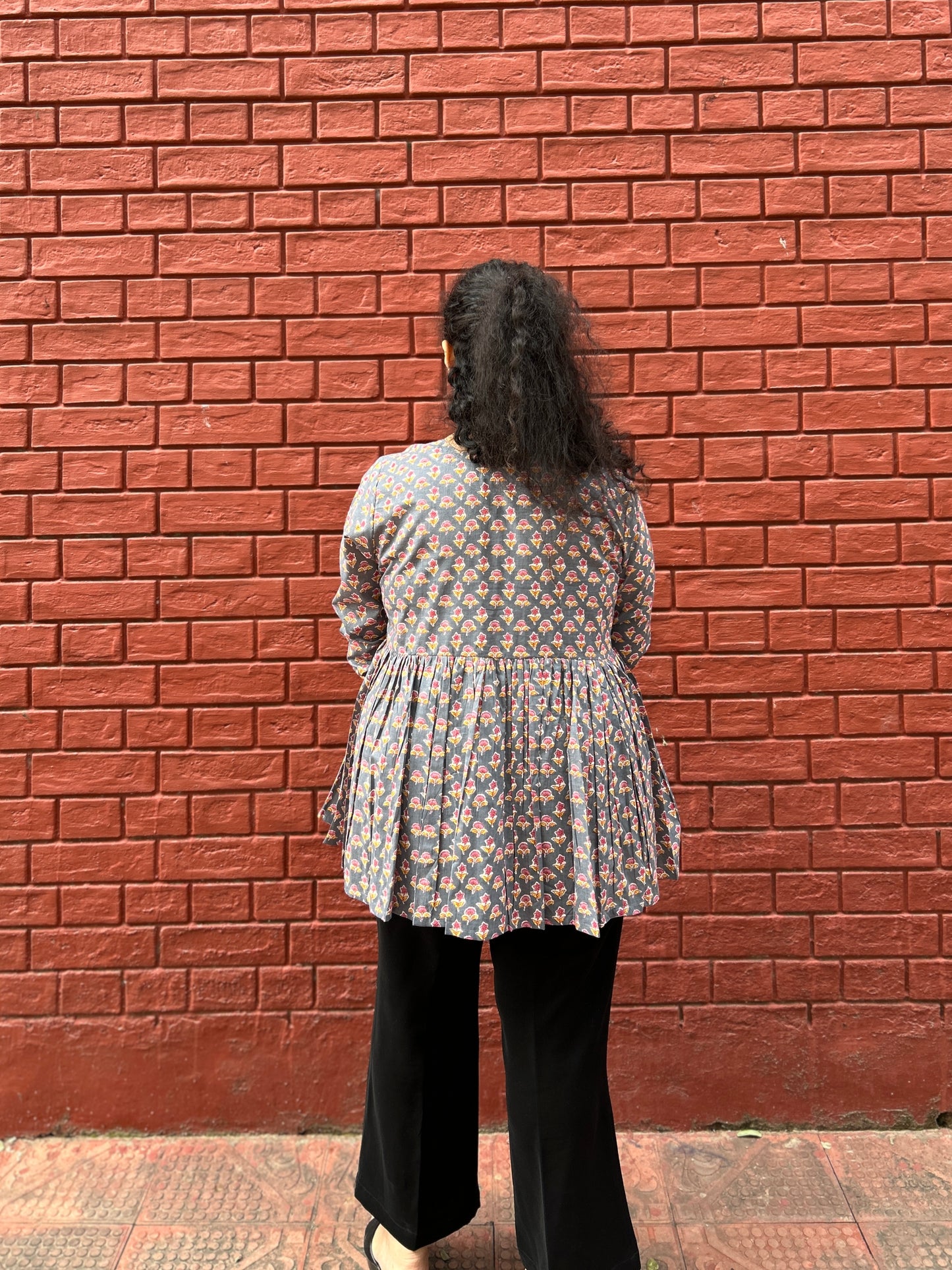 Grey Floral Buti Top