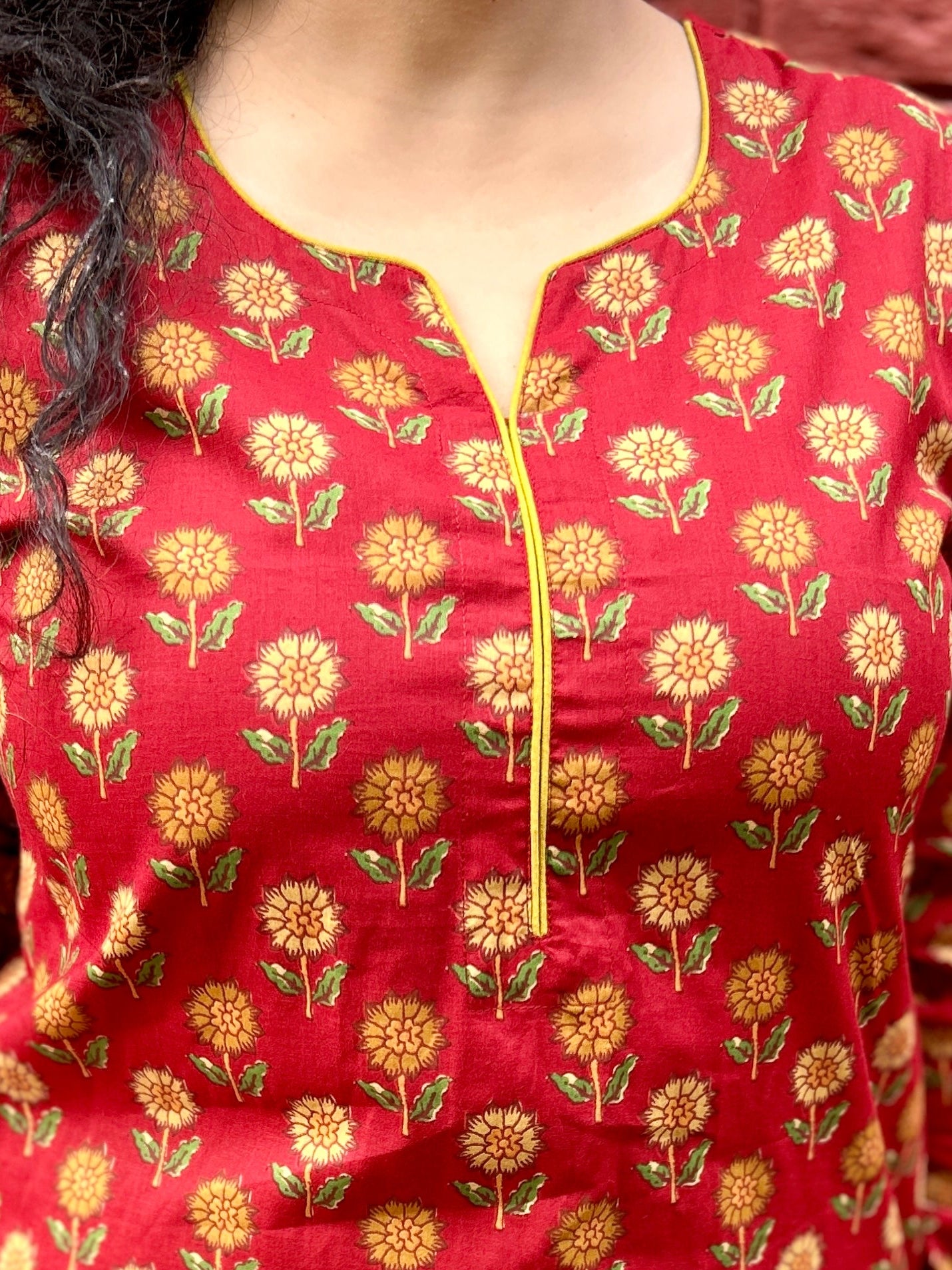 Red Floral Ajrakh Kurta