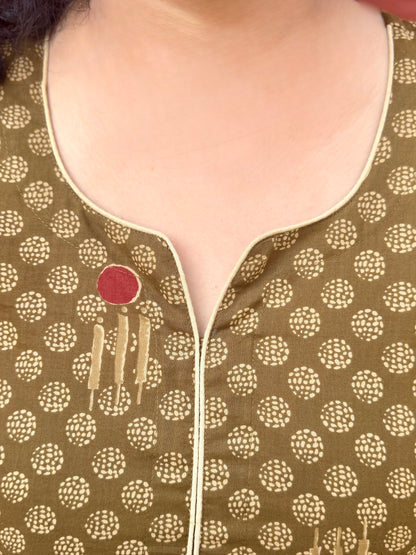 Olive Printed  Kurta