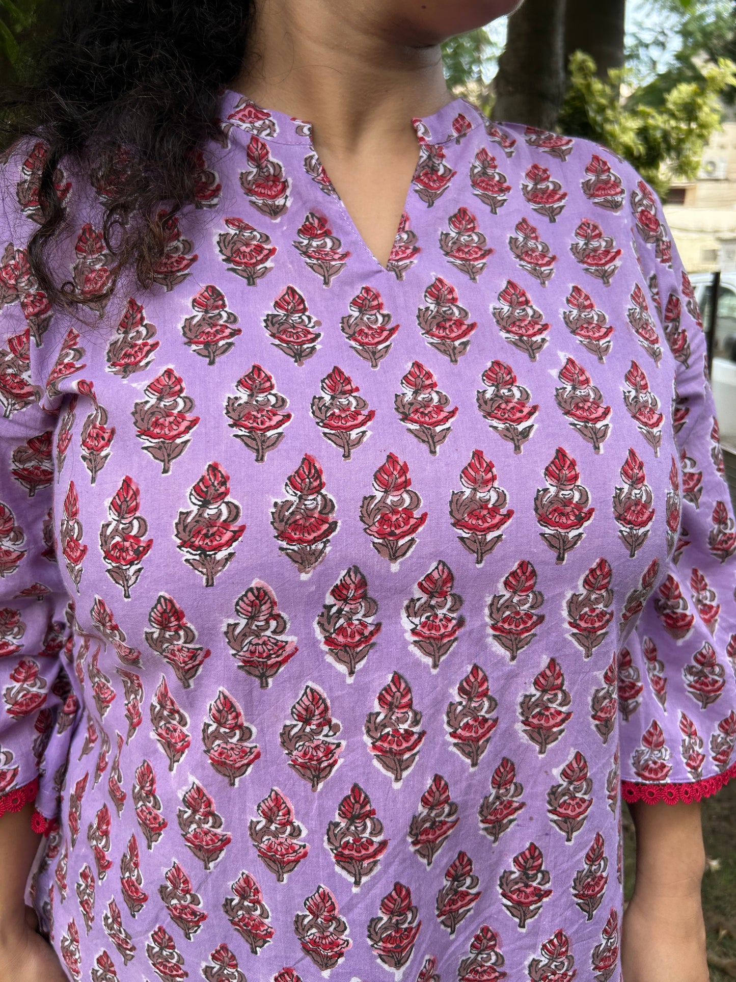 Lavender Blossom Handblock Cotton Kurti