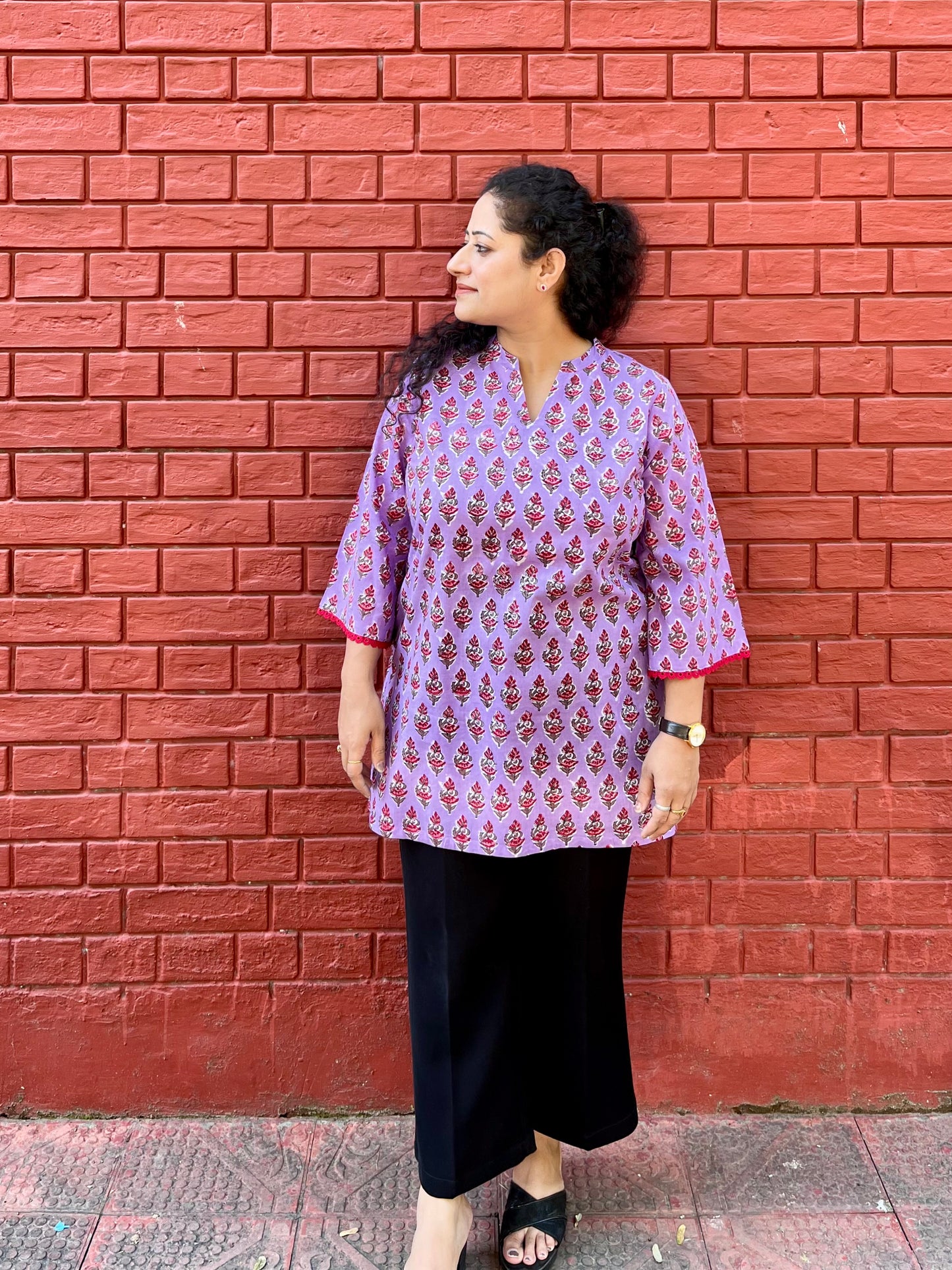 Lavender Blossom Handblock Cotton Kurti