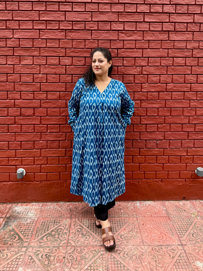 Indigo Ikat A-line Kurti