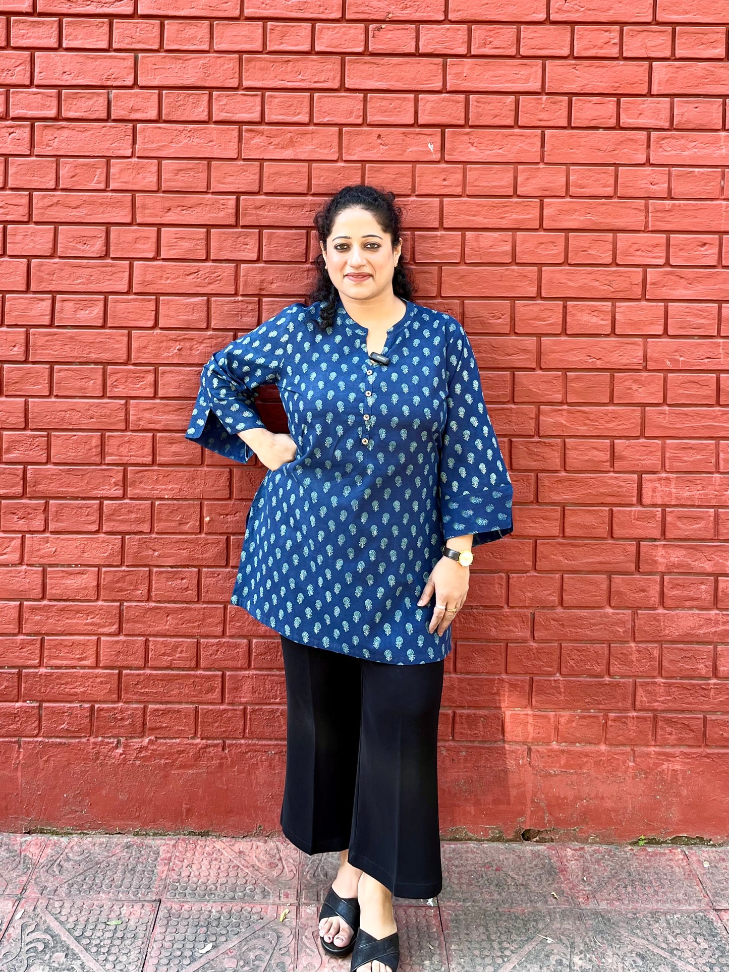 Indigo Blue Handblock Printed Cotton Kurta