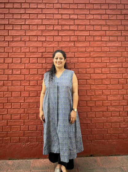 Navy checks A-line kurta with pockets ✨