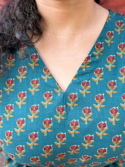 Peacock Handblock Cotton Kurta