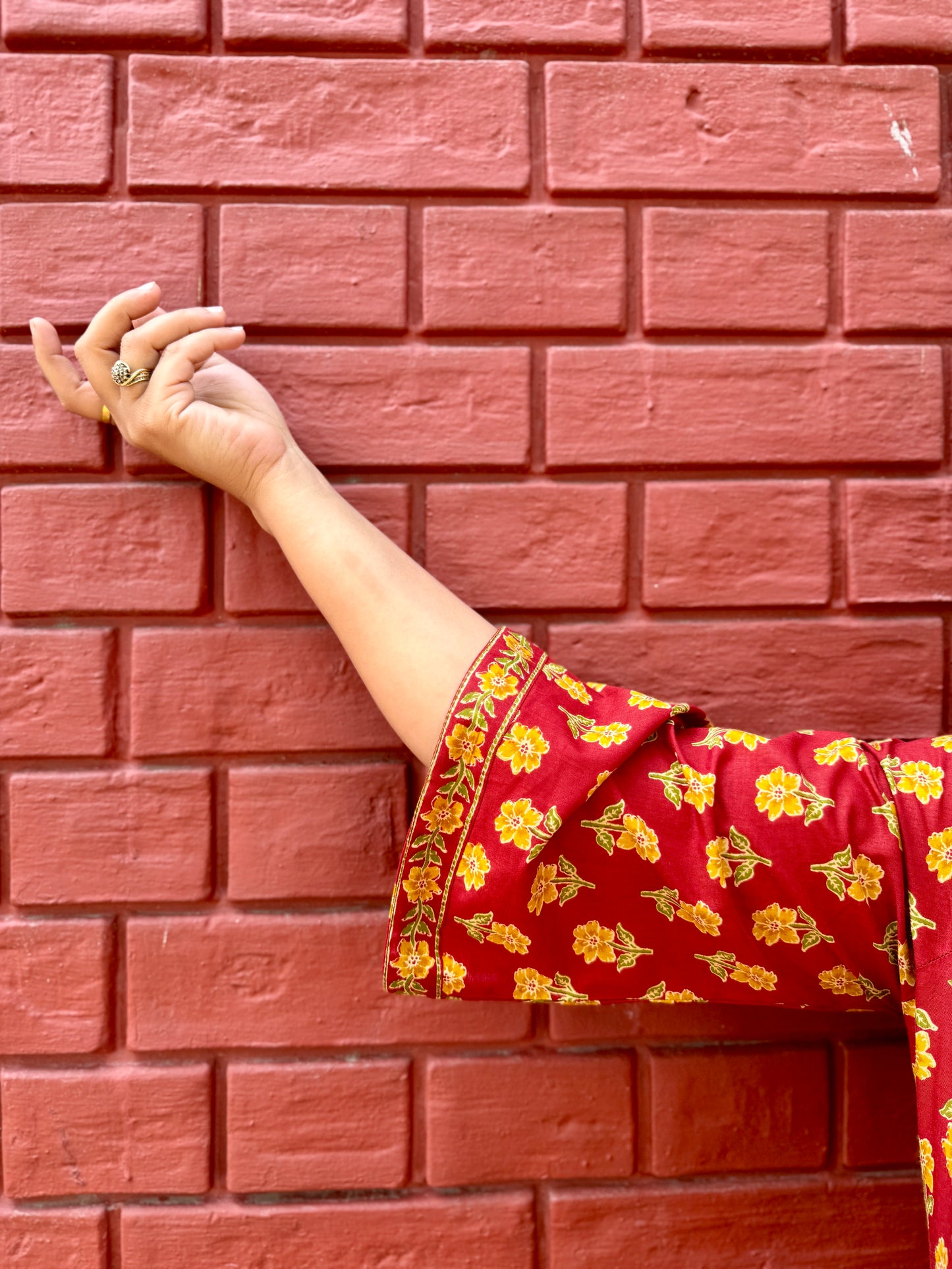 Red floral short kurta