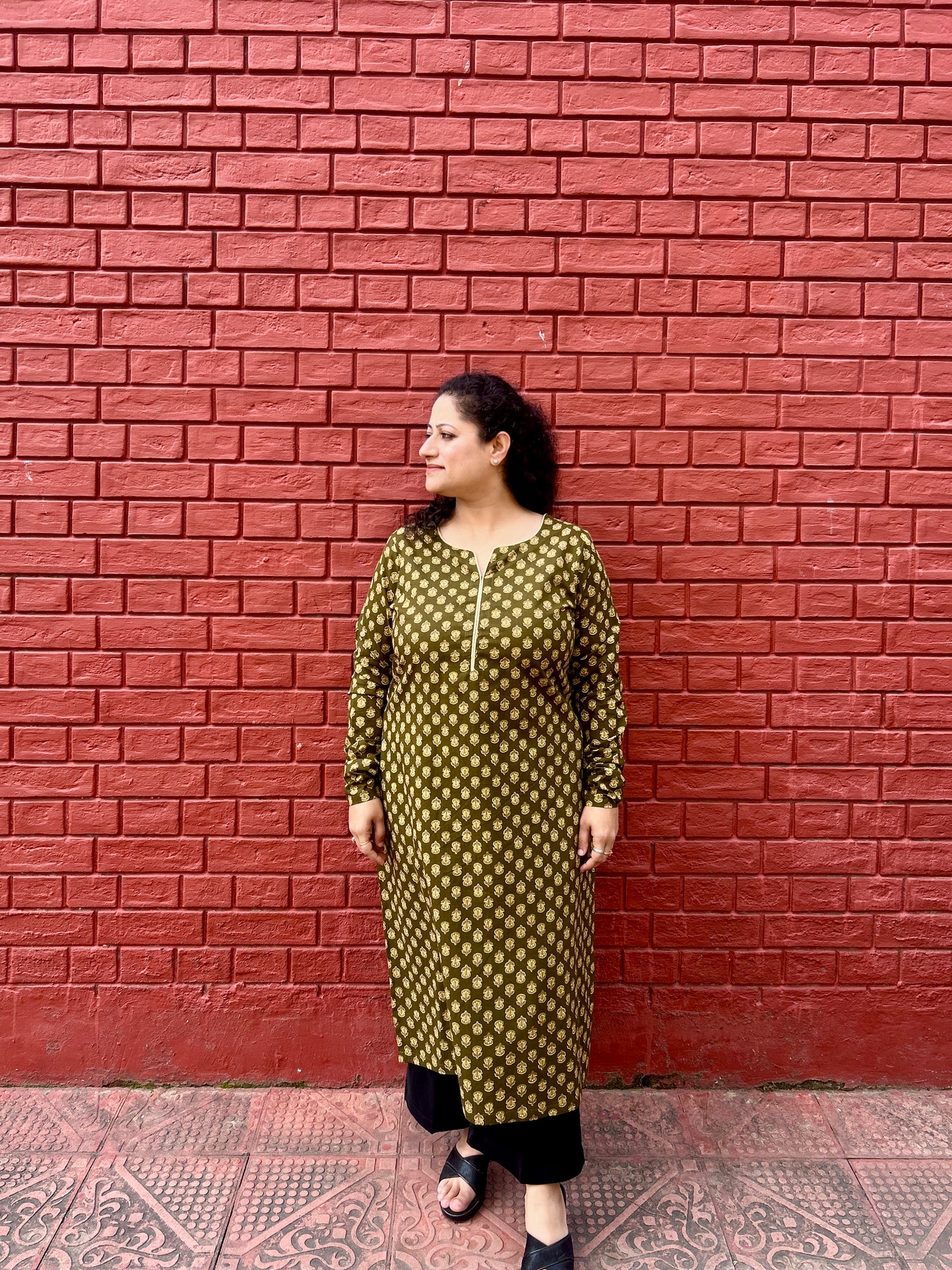 Olive Print Kurta