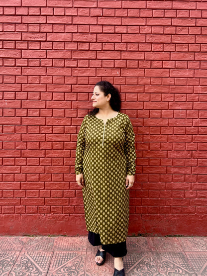 Olive Print Kurta