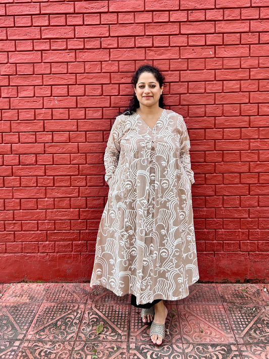 Beige A line kurta with pockets✨