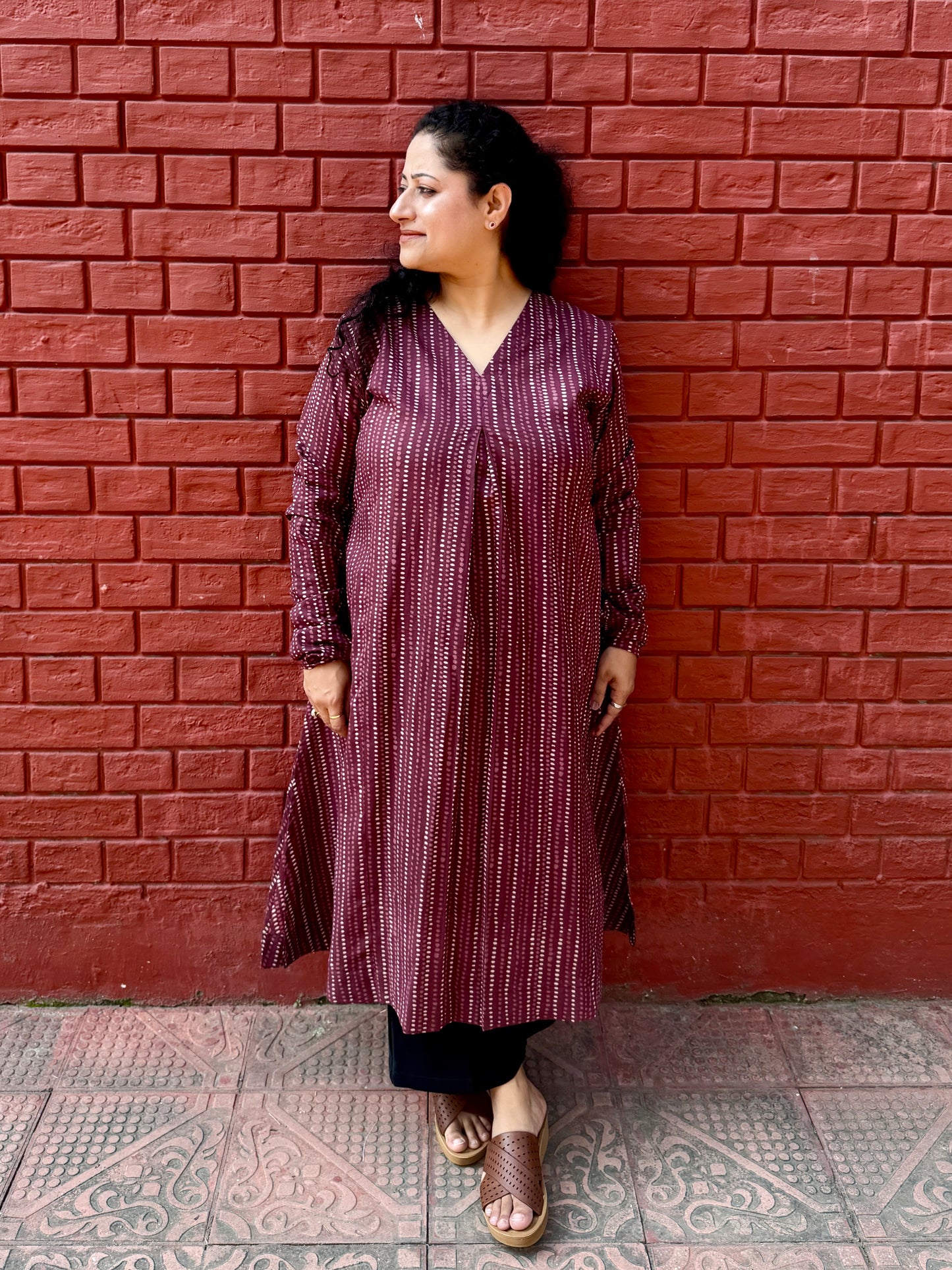 Wine buti A line kurta