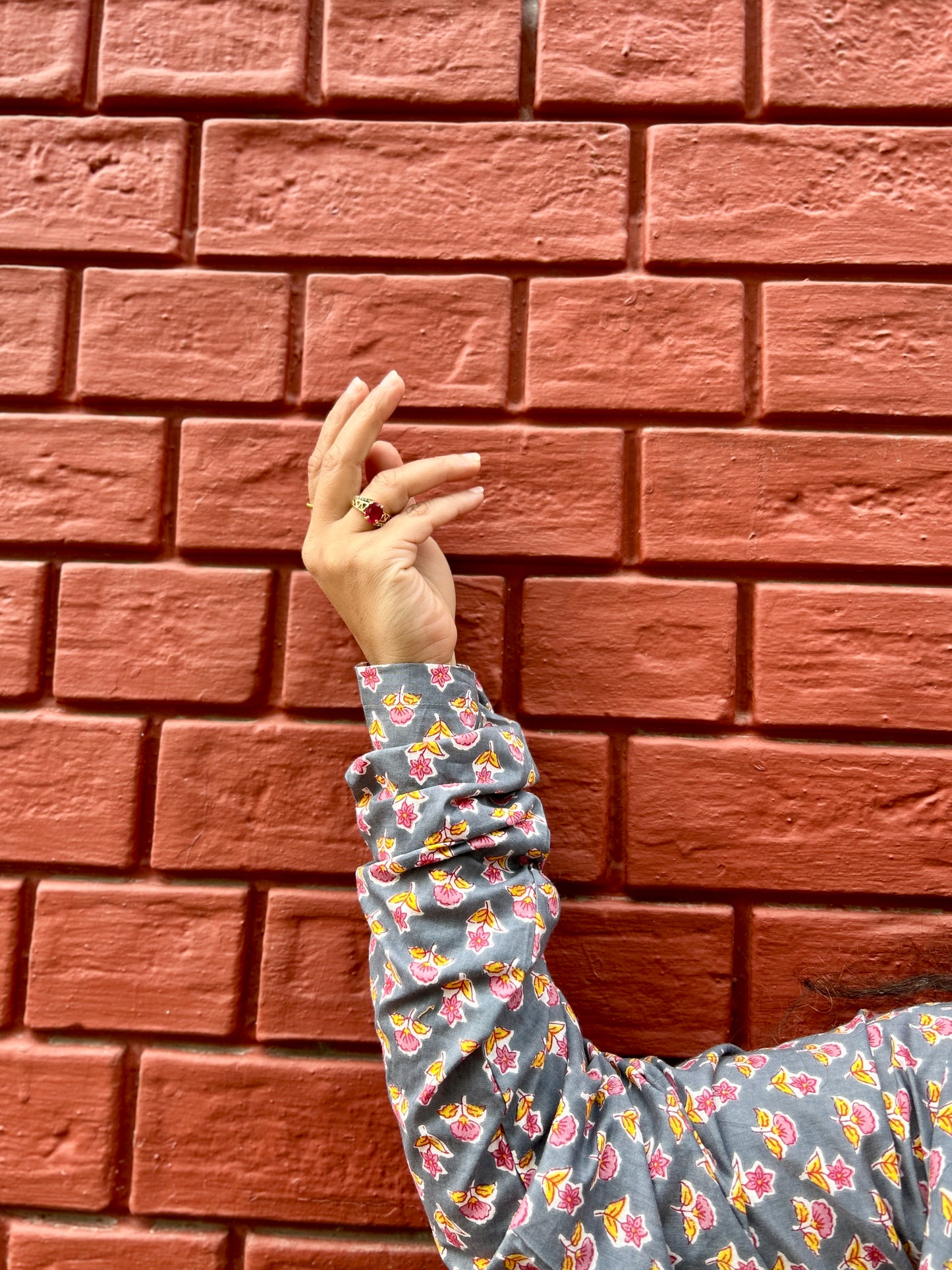 Grey Floral Buti Top