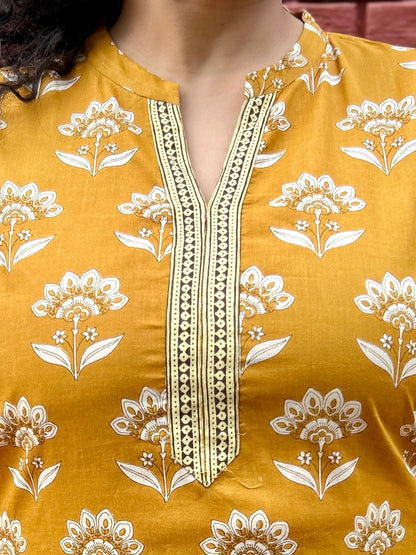 Mustard Phool Ajrakh Kurta