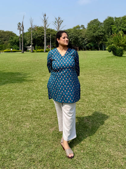 Blue buti 100% cotton kurti