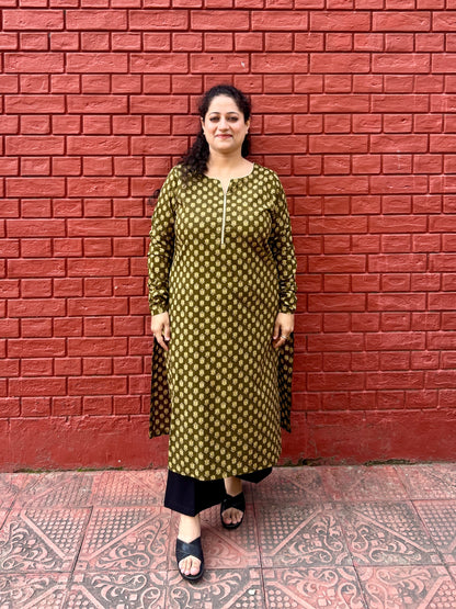 Olive Print Kurta