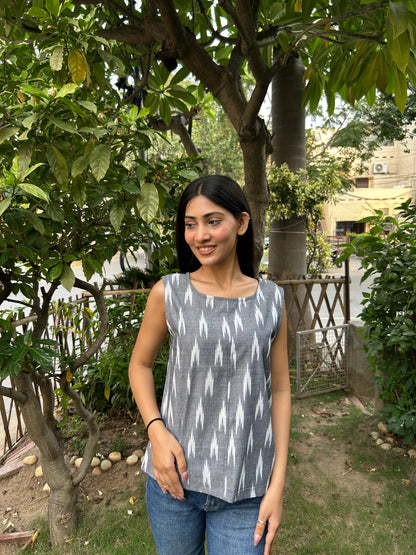 Grey Ikkat Short Top