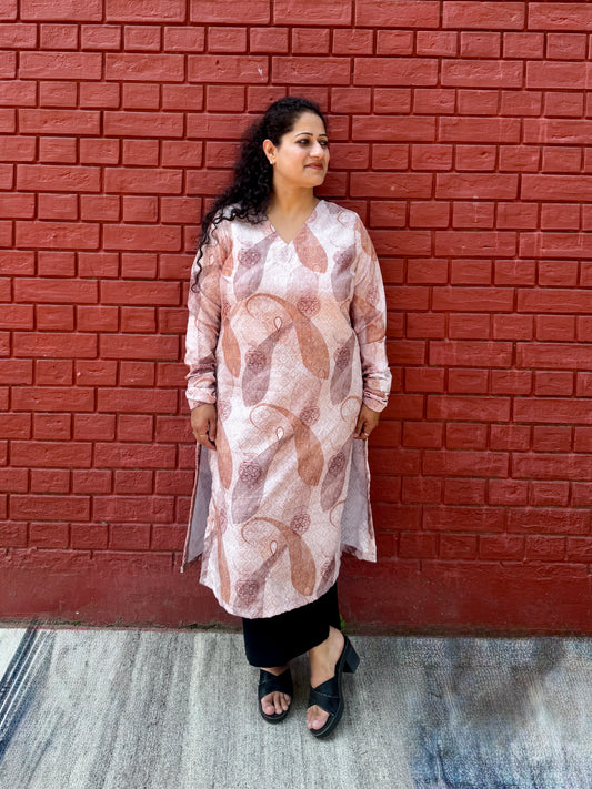 Beige motif kurta