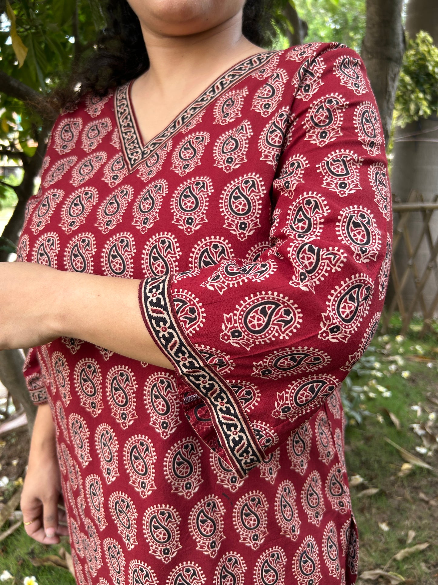 Maroon Paisley Handblock Cotton Kurti