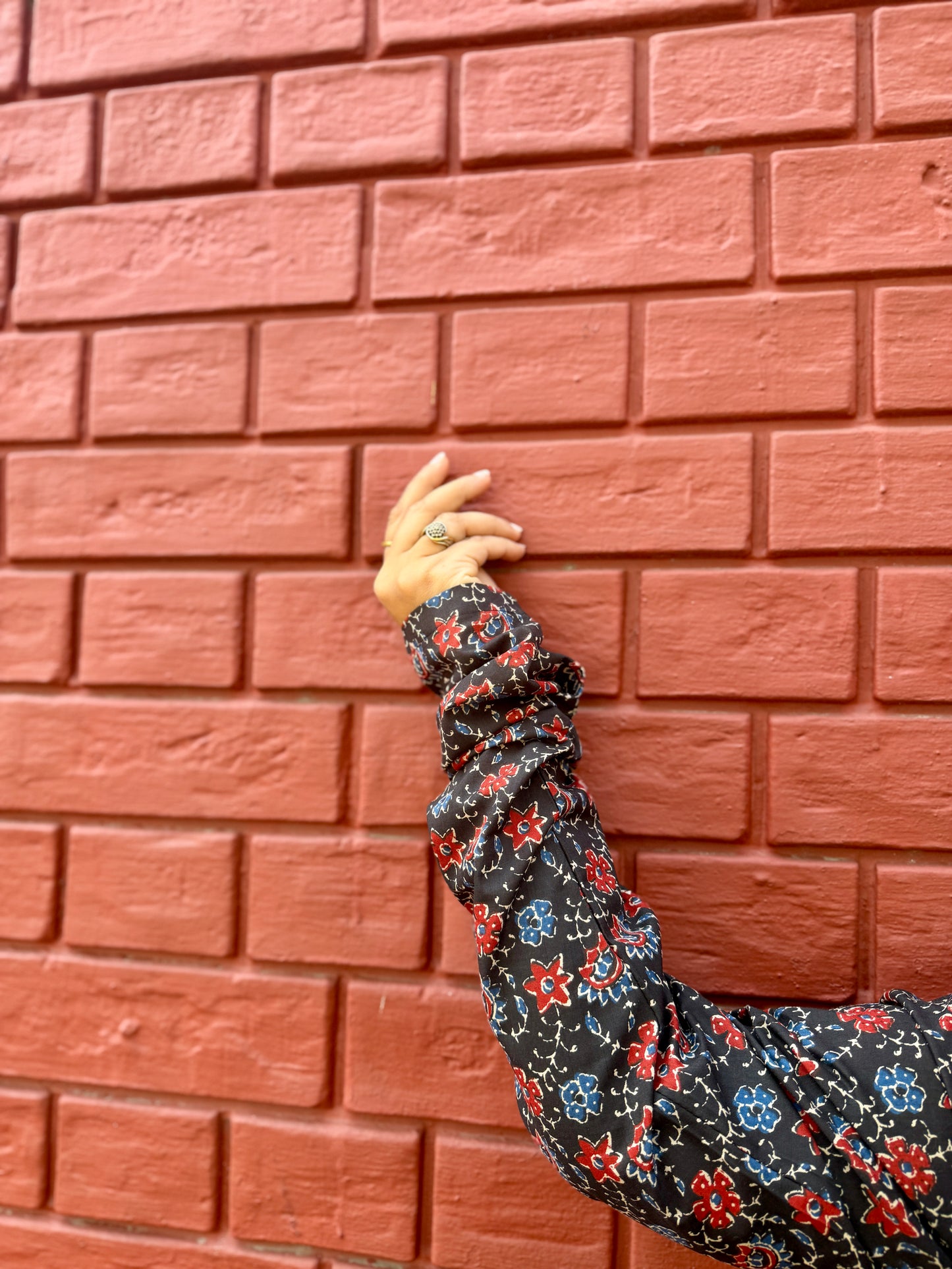 Black Floral Cotton Kurta