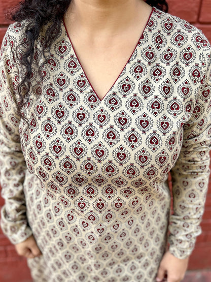 Beige Maroon Paan Kurta