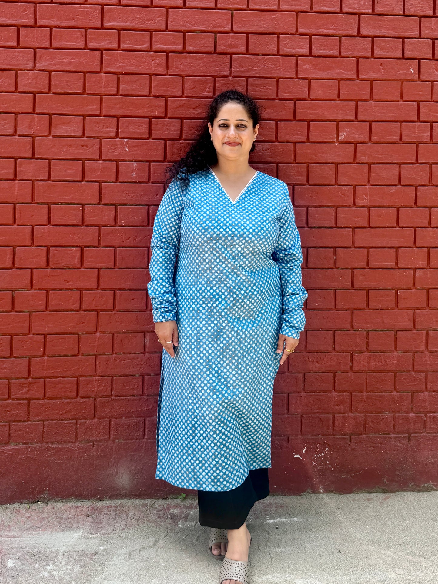 Firozi Phool Cotton Kurta