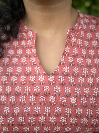 Rose Block Print Chudhi Sleeves Kurti