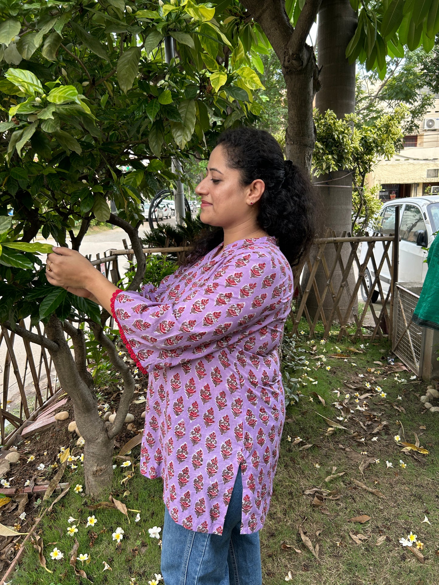 Lavender Blossom Handblock Cotton Kurti
