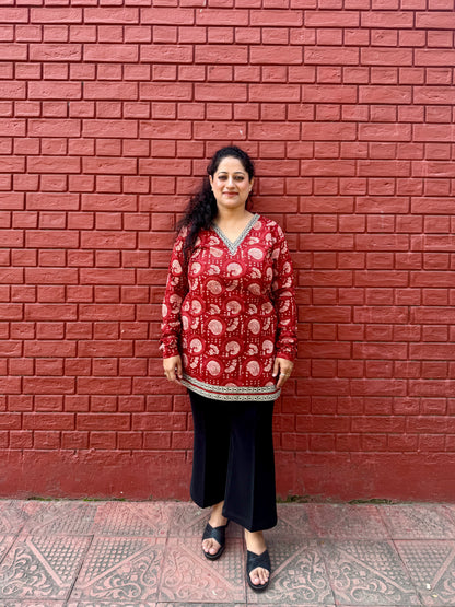 Red buti short kurta